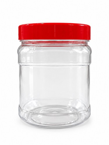 Clear plastic sweet jar red - plastic,
